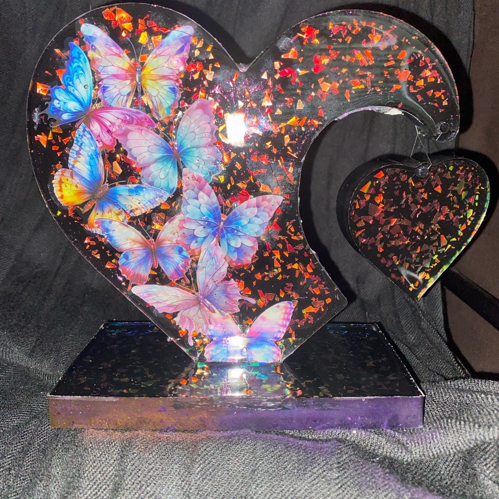 Colorful Butterfly Heart Art Sculpture Picture Frame